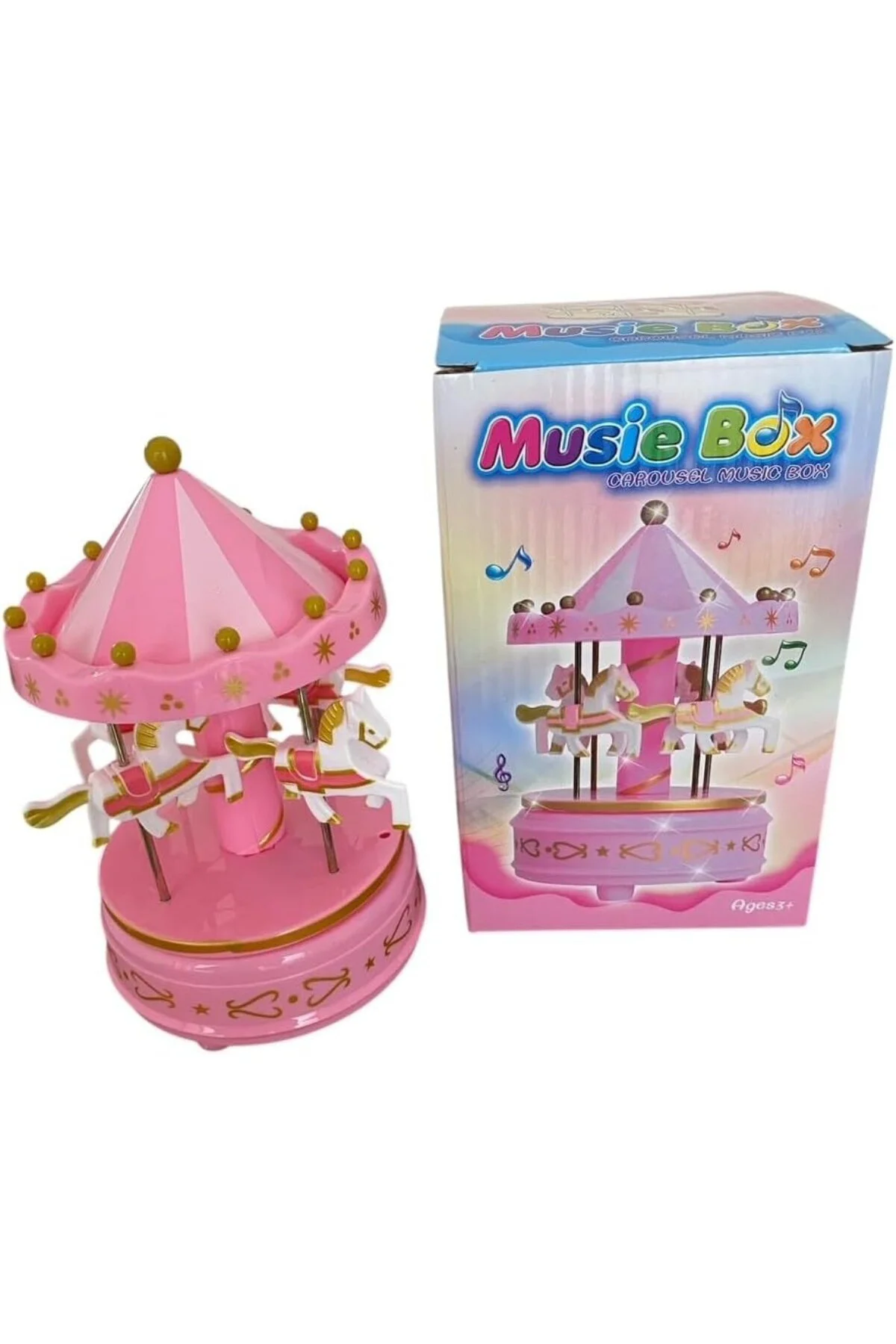 Atlı Karınca Müzik Kutusu Pembe Renk Nostaljik Müzik Kutusu (Büyük Boy)
