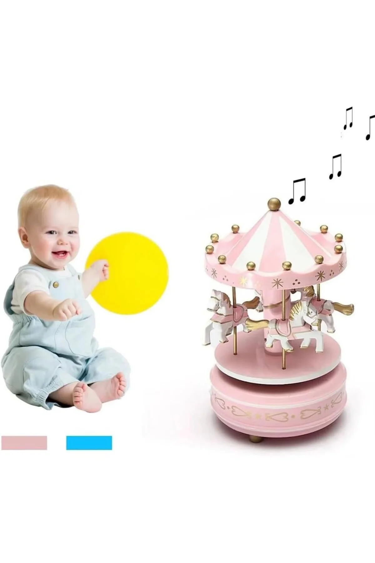 Atlı Karınca Müzik Kutusu Pembe Renk Nostaljik Müzik Kutusu (Büyük Boy)