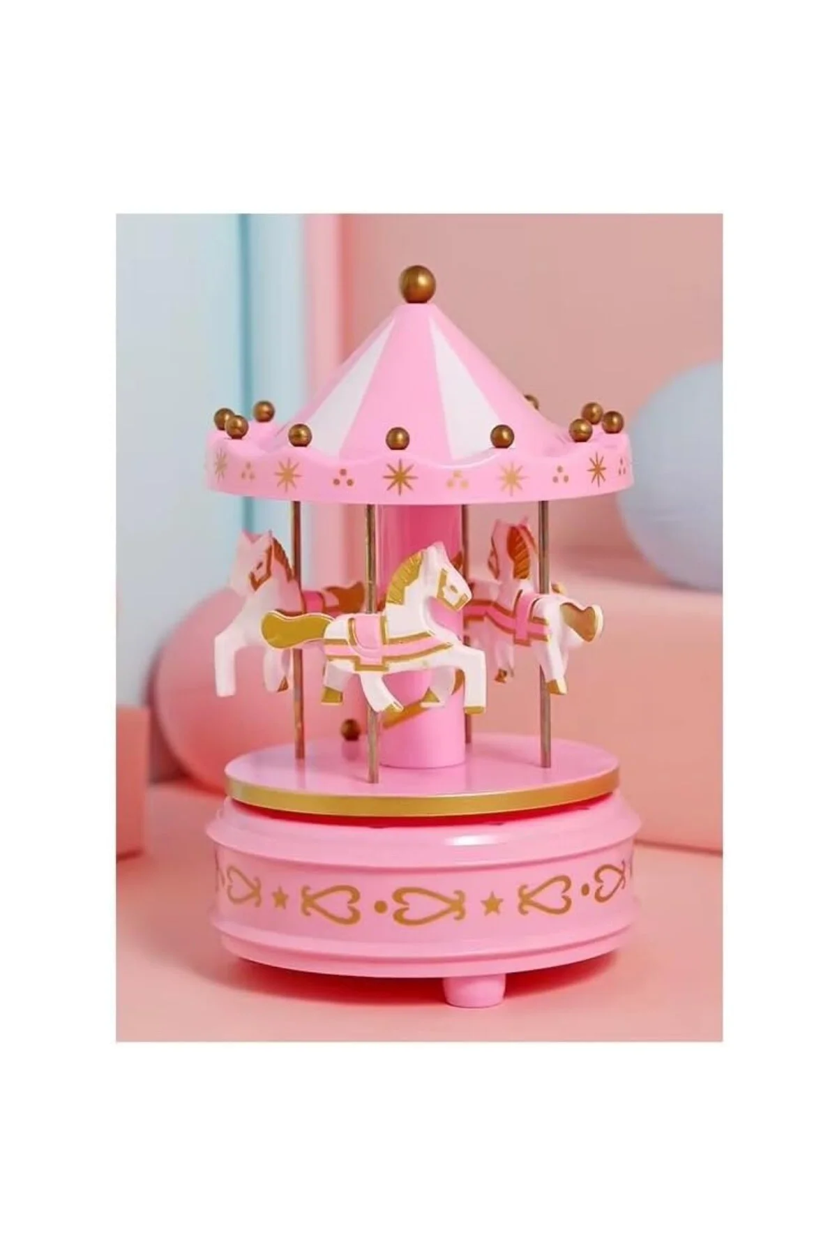 Atlı Karınca Müzik Kutusu Pembe Renk Nostaljik Müzik Kutusu (Büyük Boy)