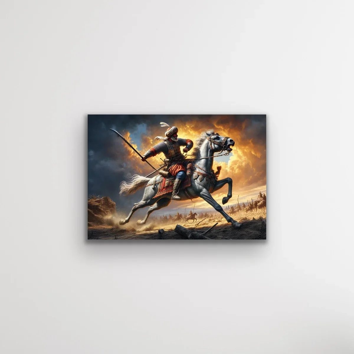 Atlı Osmanlı Askeri Kanvas Tablo 70x100cm – Çerçevesiz Duvar Sanatı
