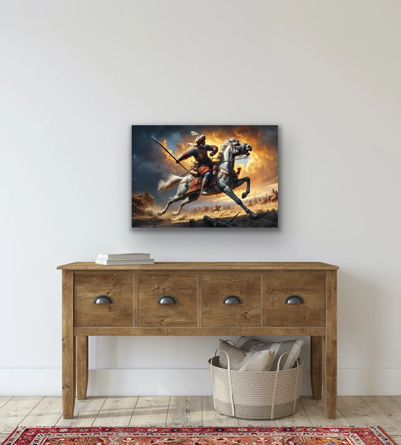 Atlı Osmanlı Askeri Kanvas Tablo 70x100cm – Çerçevesiz Duvar Sanatı