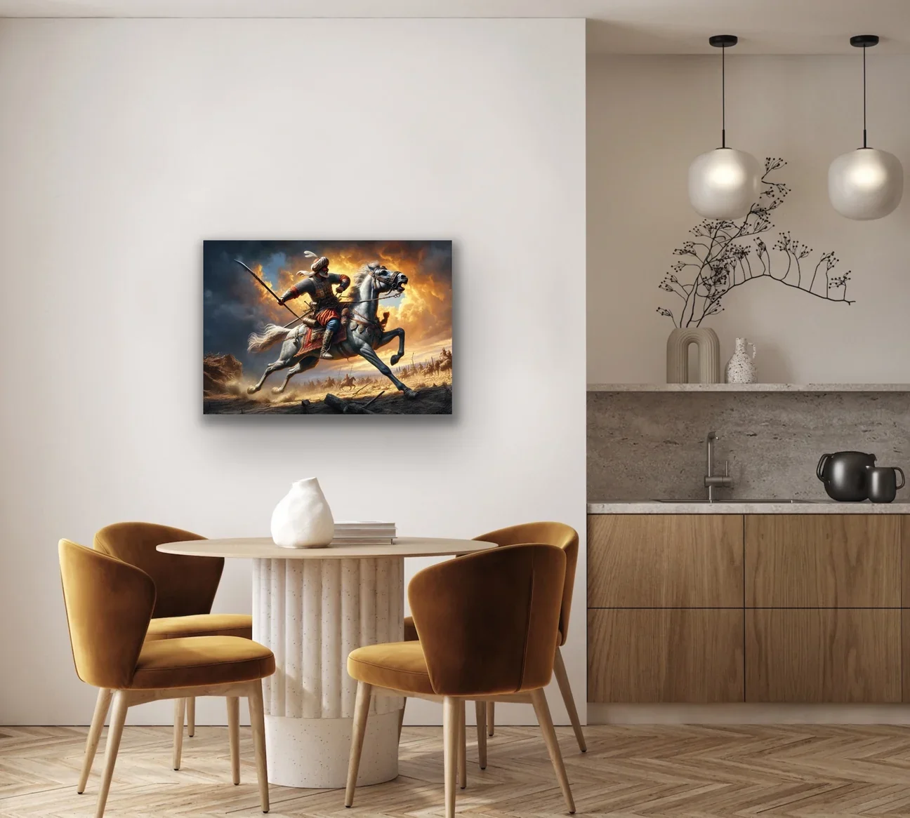 Atlı Osmanlı Askeri Kanvas Tablo 70x100cm – Çerçevesiz Duvar Sanatı