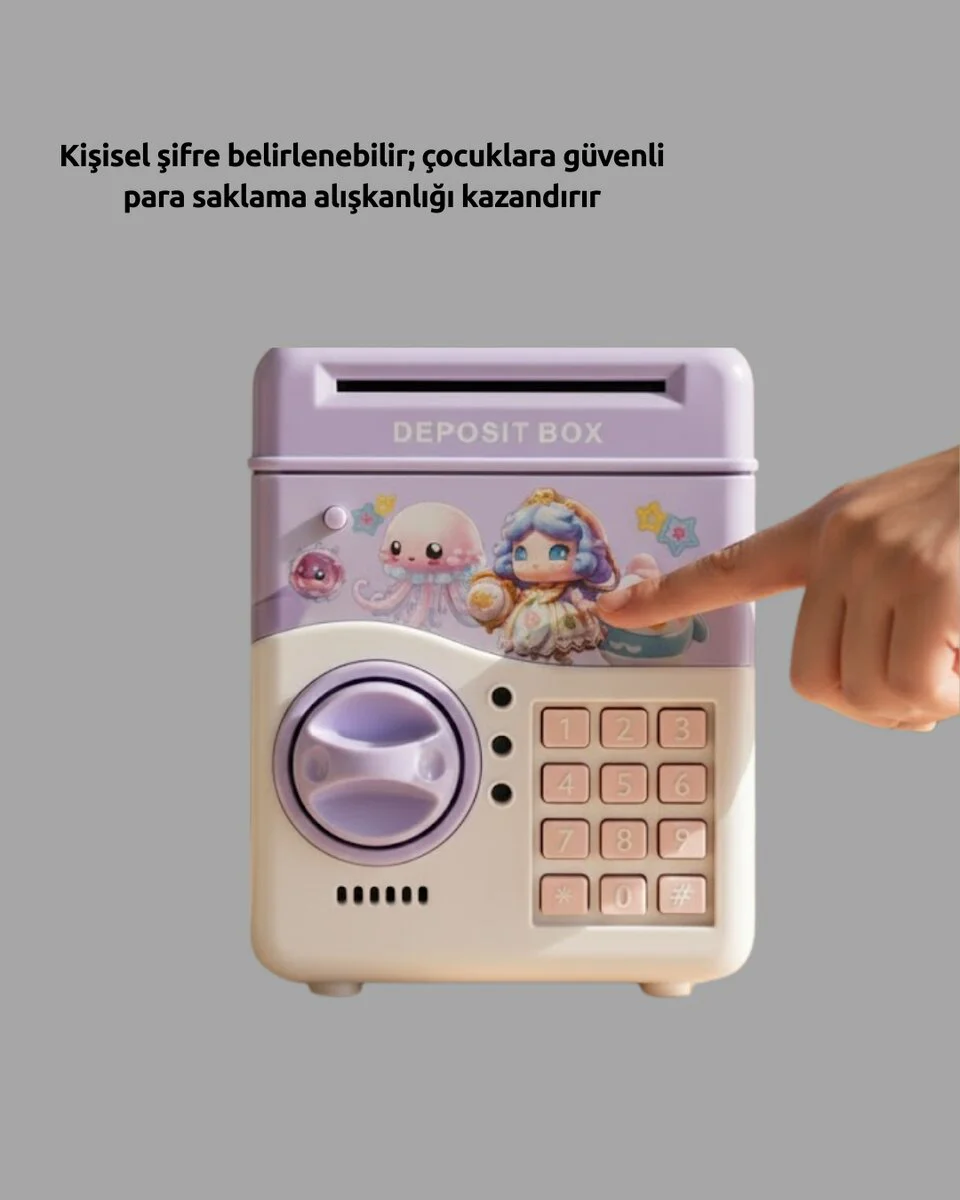 ATM Görünümlü Işıklı Sesli Şifreli Kumbara - Otomatik Para Çeken Mor
