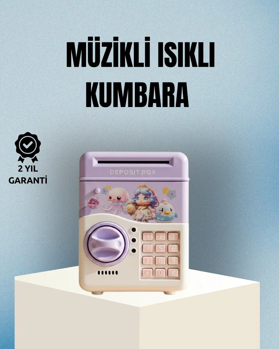 ATM Görünümlü Işıklı Sesli Şifreli Kumbara - Otomatik Para Çeken Mor