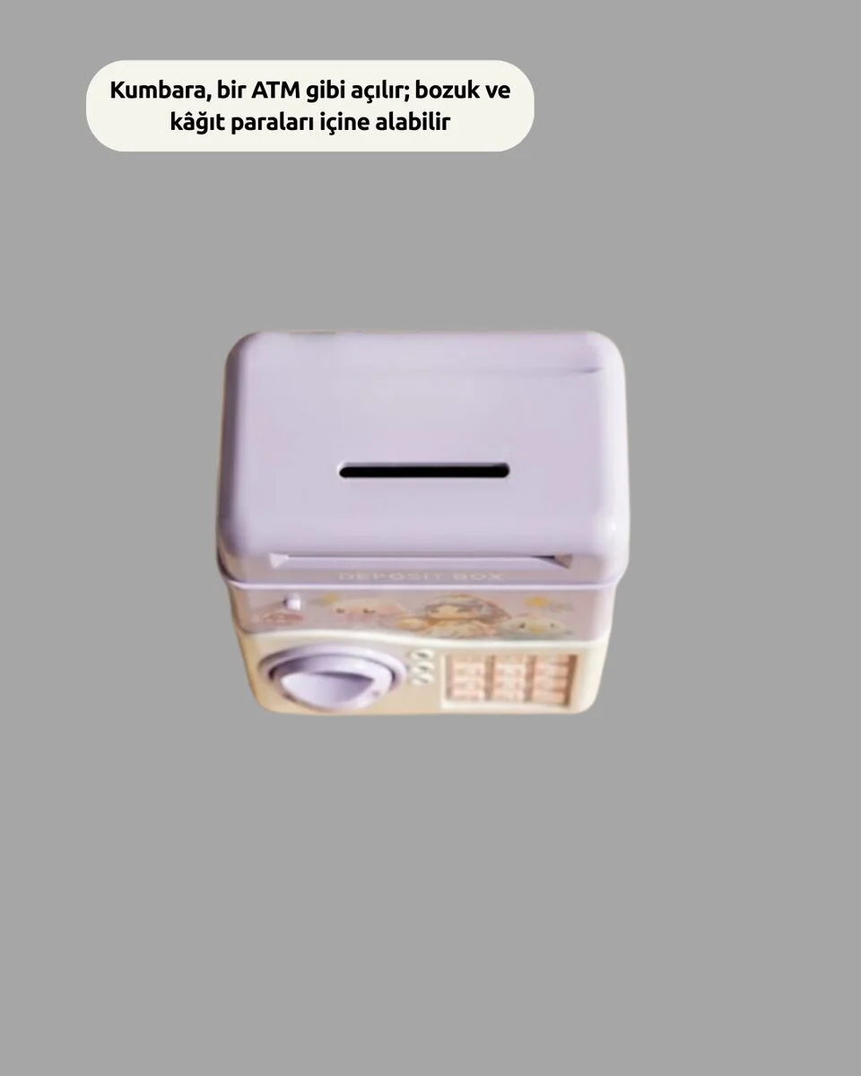 ATM Görünümlü Işıklı Sesli Şifreli Kumbara - Otomatik Para Çeken Mor