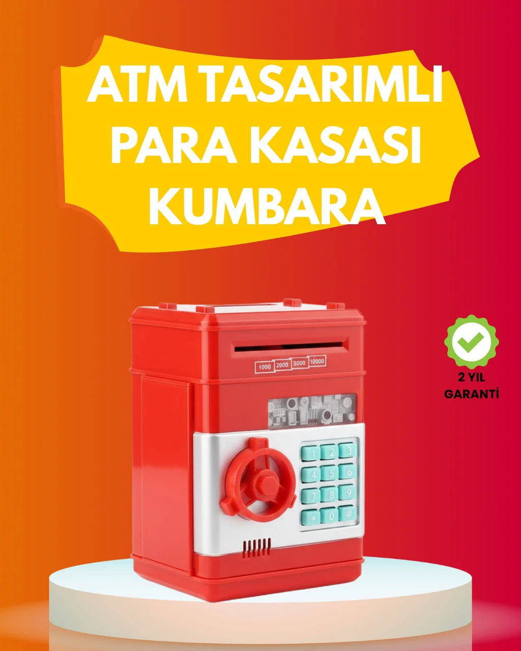 Atm Görünümlü Kırmızı Elektronik Şifreli Kumbara