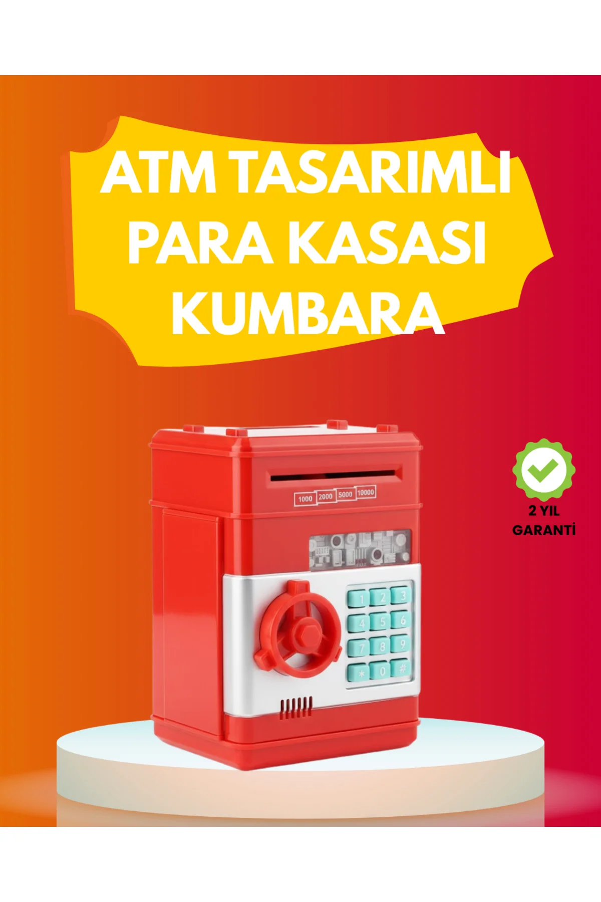 ATM Görünümlü Kırmızı Elektronik Şifreli Kumbara