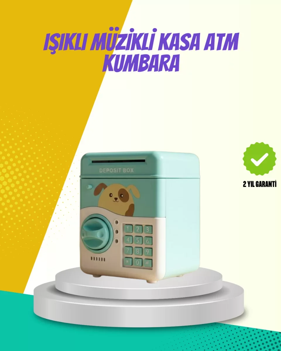 ATM Görünümlü Su Yeşili Otomatik Para Çeken Şifreli Kumbara - Lisinya