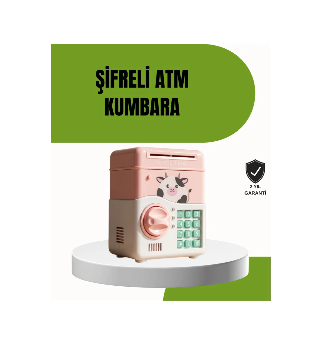 Atm Tasarımlı Pembe Işıklı Sesli Çocuk Kumbarası