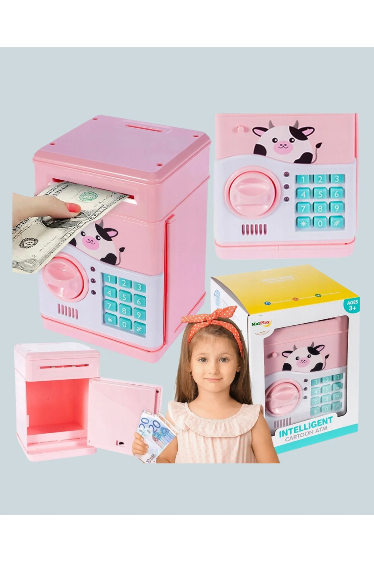 ATM Tasarımlı Pembe Işıklı Sesli Çocuk Kumbarası - Lisinya