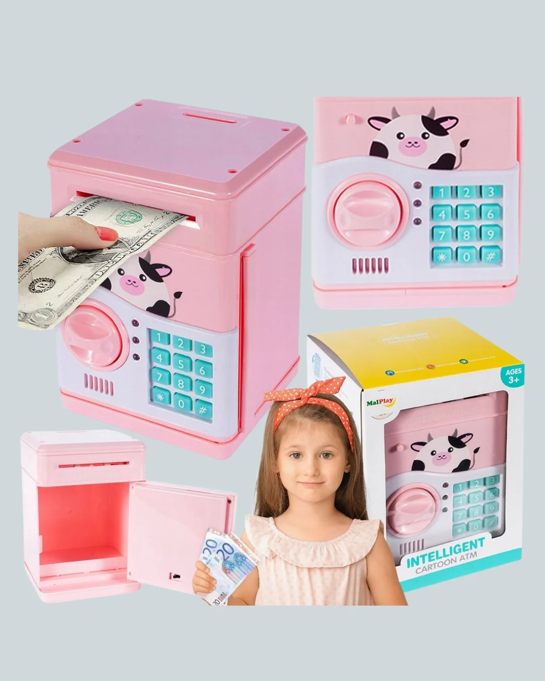 ATM Tasarımlı Pembe Işıklı Sesli Çocuk Kumbarası