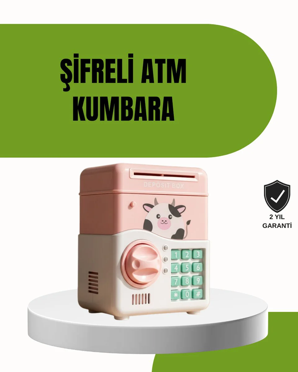 ATM Tasarımlı Pembe Işıklı Sesli Şifreli Çocuk Kumbarası - Eğlenceli Para Biriktirme Aracı