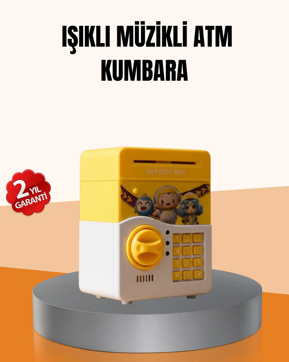 ATM Tasarımlı Sesli Elektronik Kumbara - Çocuklar İçin Işıklı ve Şifreli Para Biriktirme Cihazı