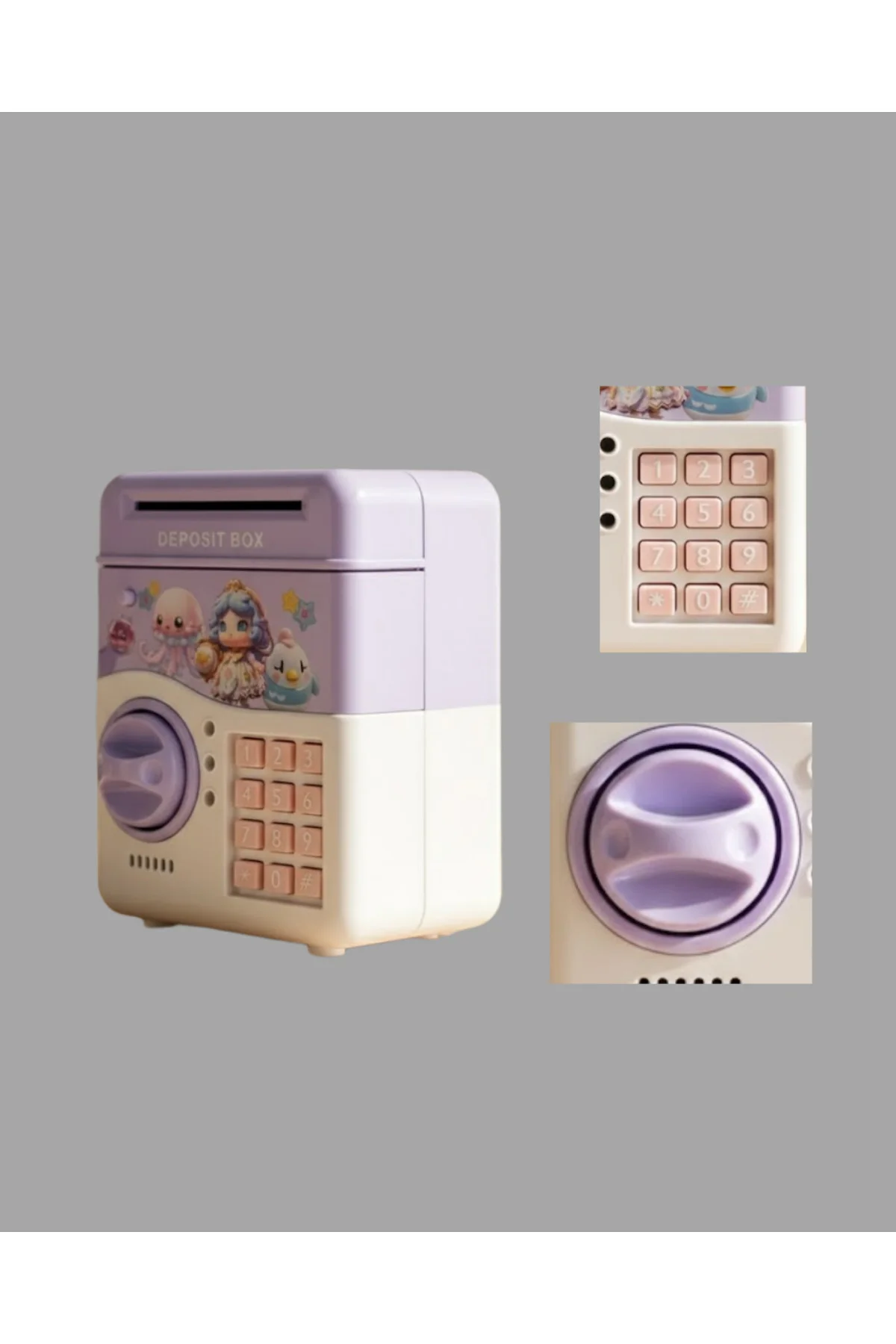 ATM Tasarımlı Şifreli Işıklı Çocuk Kumbarası Mor - Lisinya
