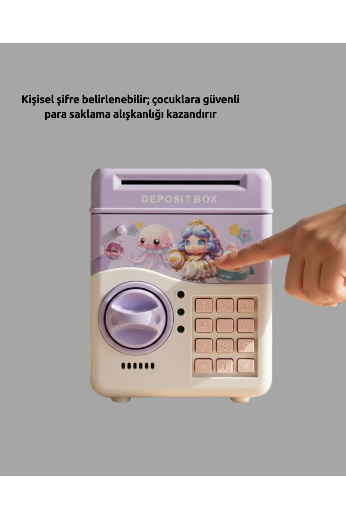 ATM Tasarımlı Şifreli Işıklı Çocuk Kumbarası Mor - Lisinya