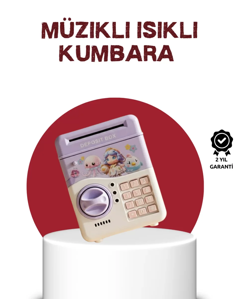 ATM Tasarımlı Şifreli Işıklı Çocuk Kumbarası Mor - Lisinya