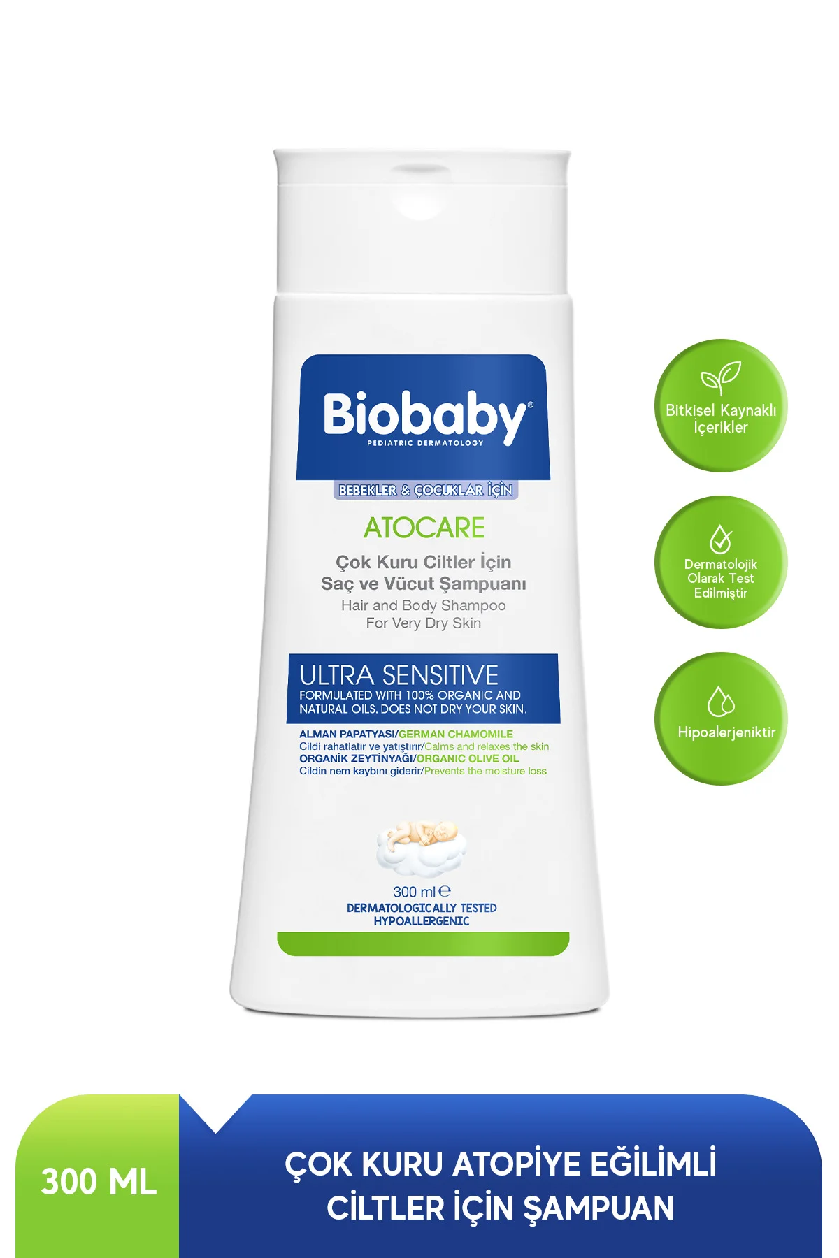 Atocare Çok Kuru Ciltler İçin Saç Ve Vücut Şampuanı 300 ml - Organik Zeytin Yağı ve Alman Papatyası