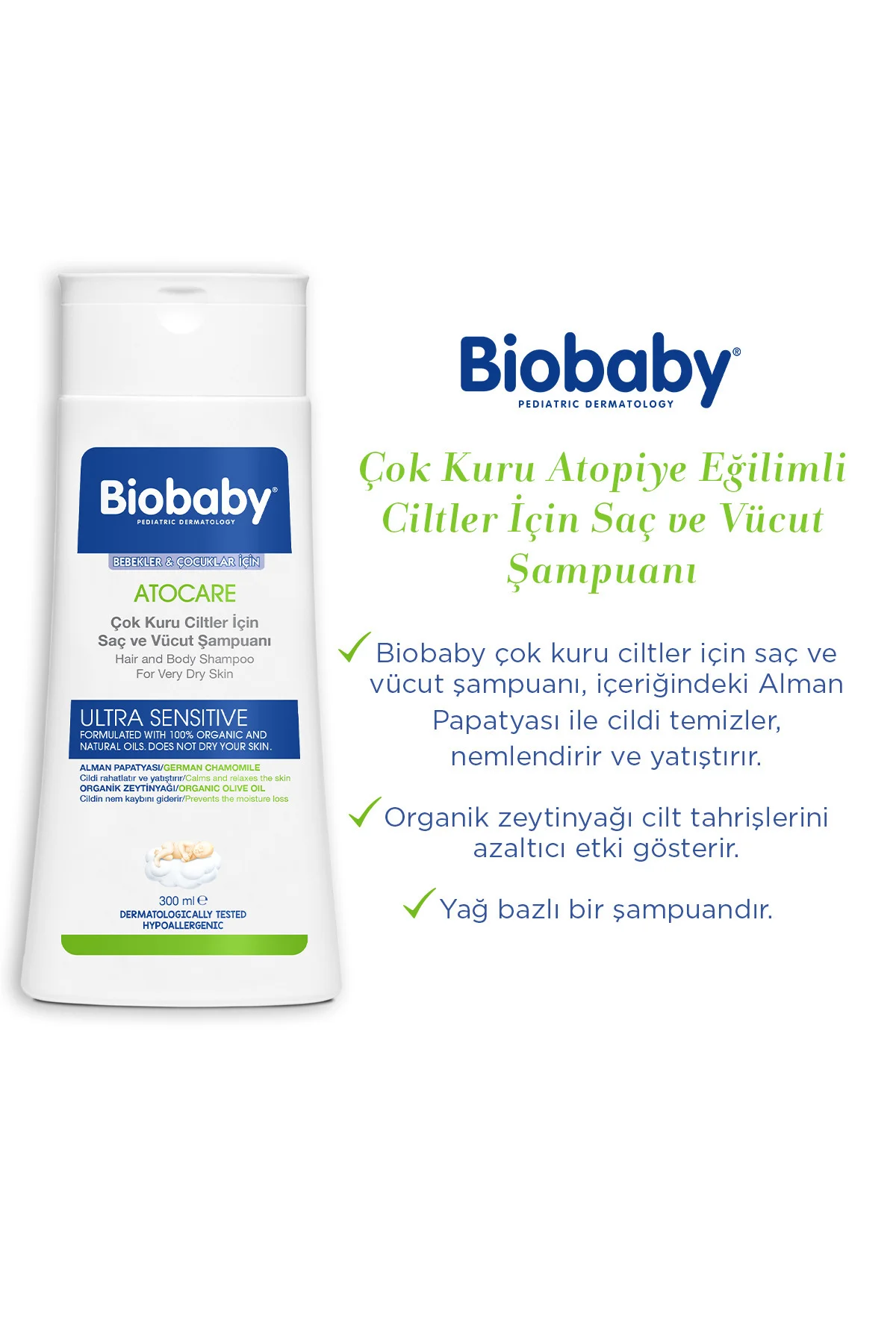 Atocare Çok Kuru Ciltler İçin Saç Ve Vücut Şampuanı 300 ml - Organik Zeytin Yağı ve Alman Papatyası