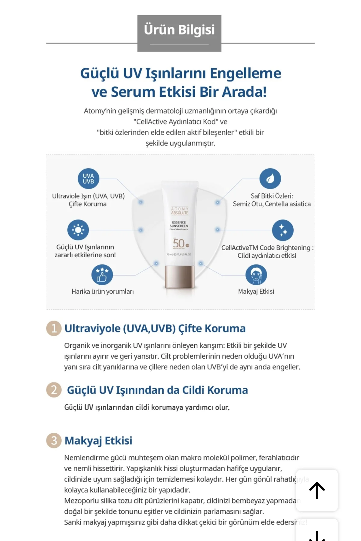 Atomy Absolute Essence UV Güneş Koruyucu Krem orijinal Kore ürünüdür Fiyatı, Yorumları ve Özellikleri