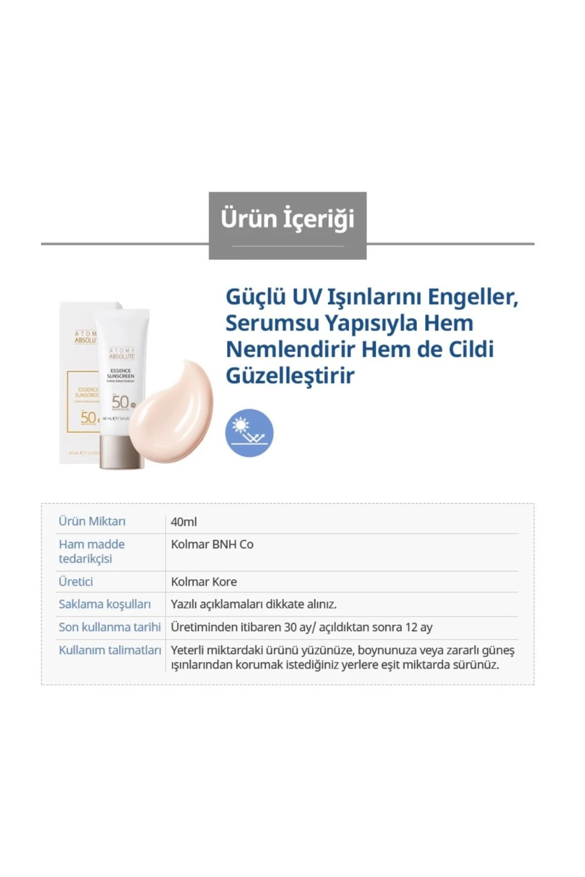 Atomy Absolute Essence UV Güneş Koruyucu Krem