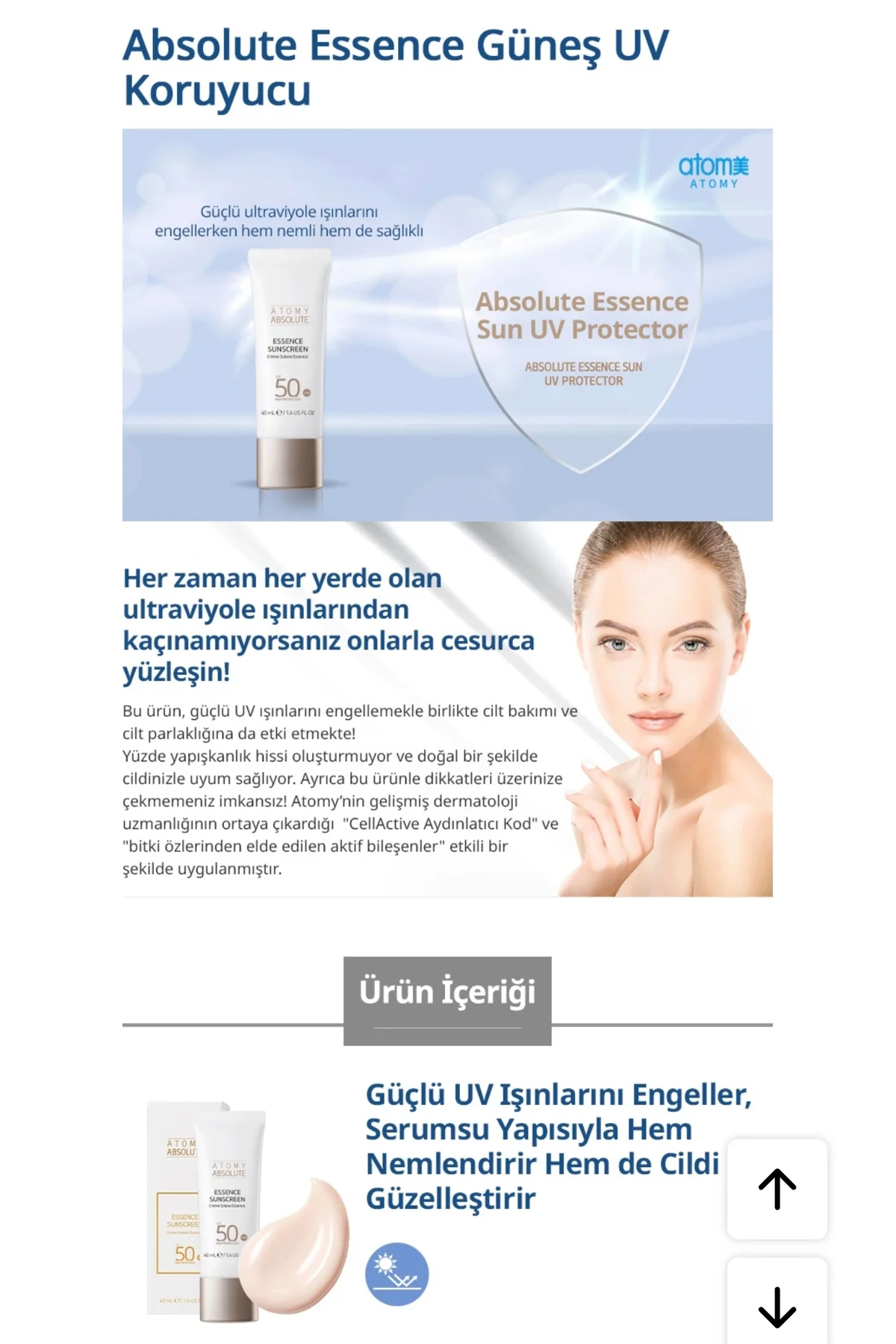 Atomy Absolute Essence UV Güneş Koruyucu Krem orijinal Kore ürünüdür Fiyatı, Yorumları ve Özellikleri