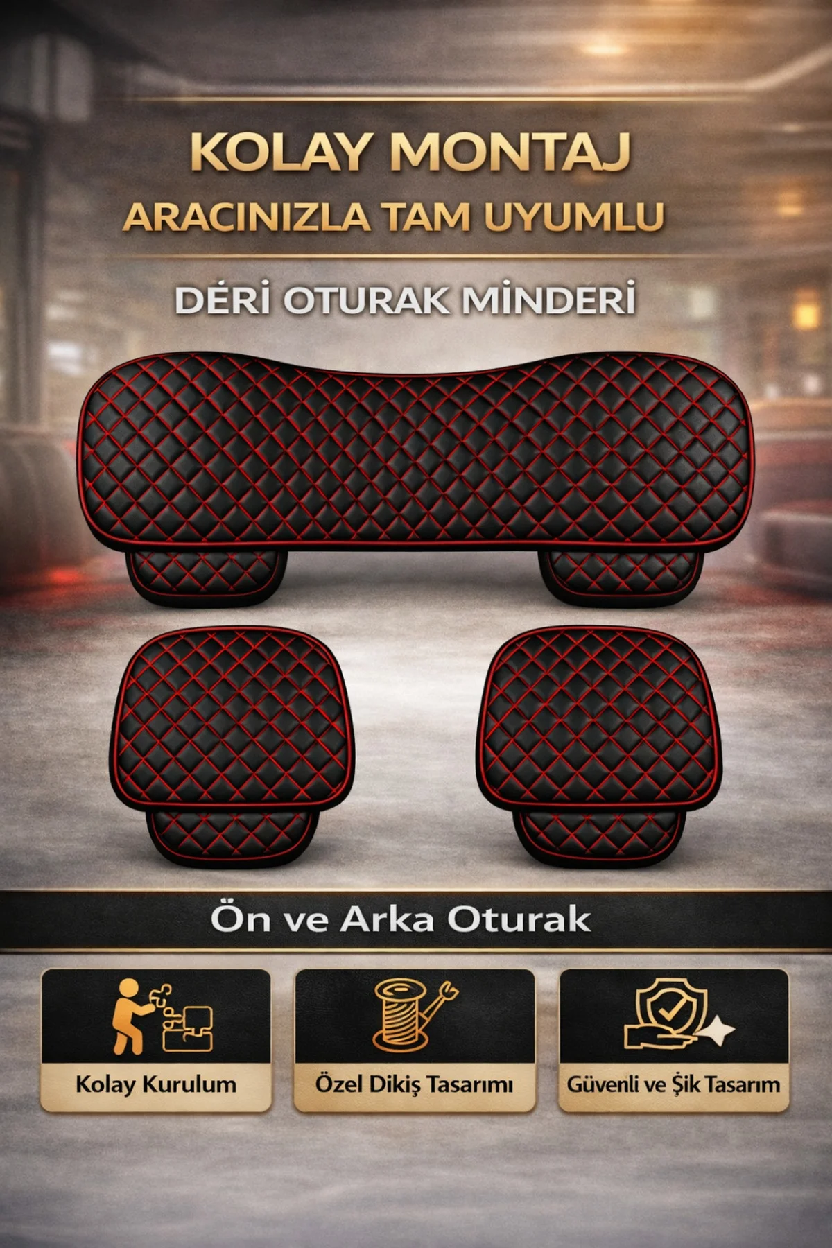 Audi A-3 2003 - 2011 Uyumlu 3 Parça Deri Oturak Oto Koltuk Minderi Terletmez Siyah - Kırmızı Fiyatı, Yorumları ve Özellikleri