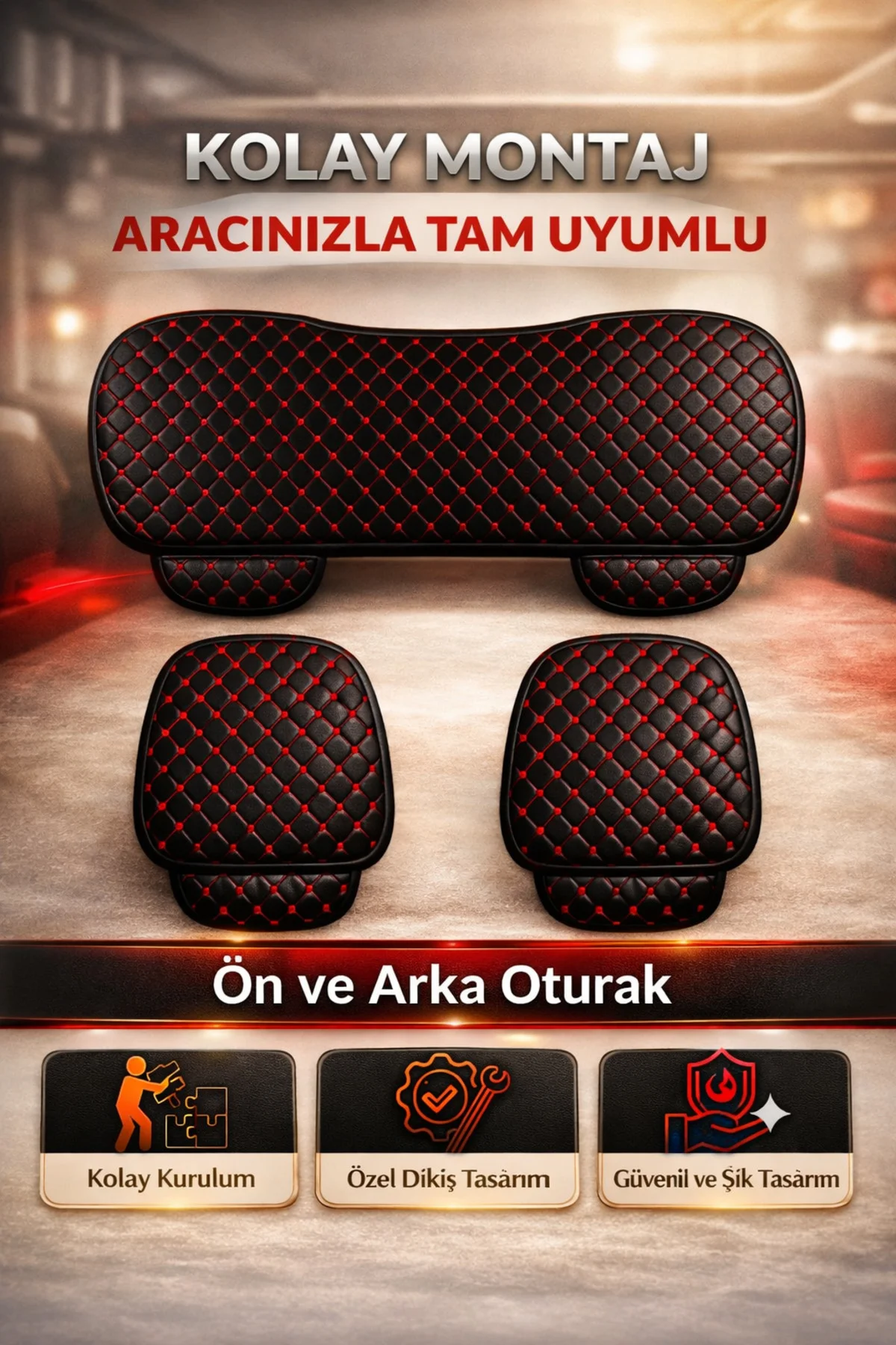 Audi A-3 2003 - 2011 Uyumlu 3 Parça Deri Oturak Oto Koltuk Minderi Terletmez Siyah - Kırmızı Fiyatı, Yorumları ve Özellikleri