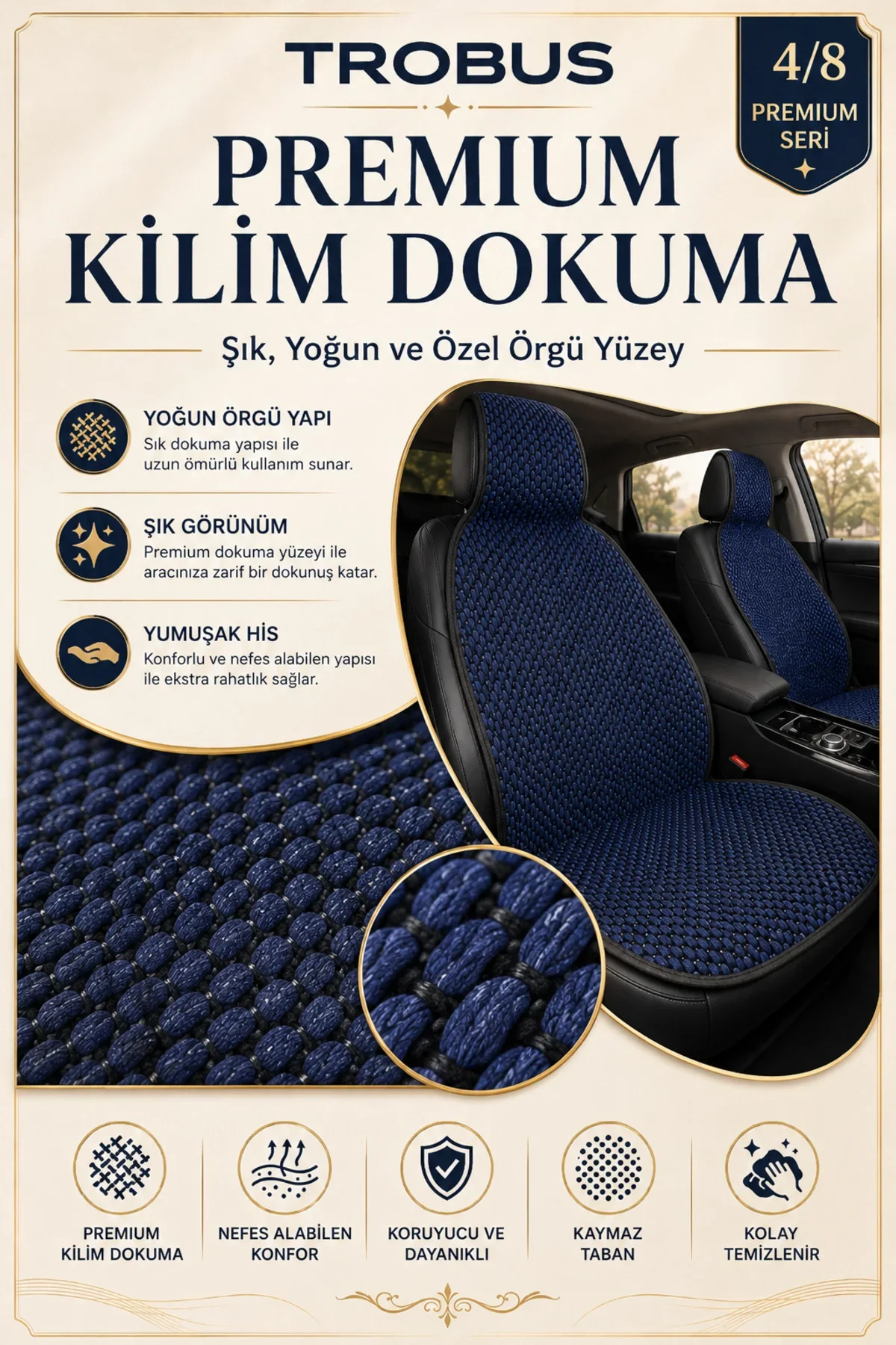 Audi A-3 2013-2015 Uyumlu Premium Örme 5 Parça Oto Koltuk Minderi Terletmez Lacivert - Siyah Audi A-3 2013-2015 Uyumlu Premium Örme 5 Parça Oto Koltuk Minderi Terletmez Lacivert - Siyah - Görsel 4