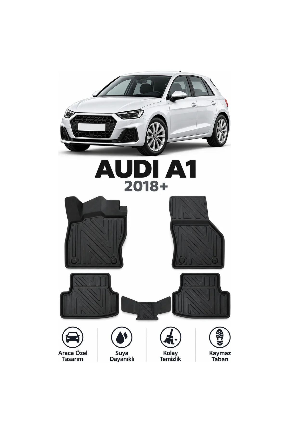 Audi A1 2018 Sonrası Karbon Desenli Premium 3D Havuzlu Oto Paspas