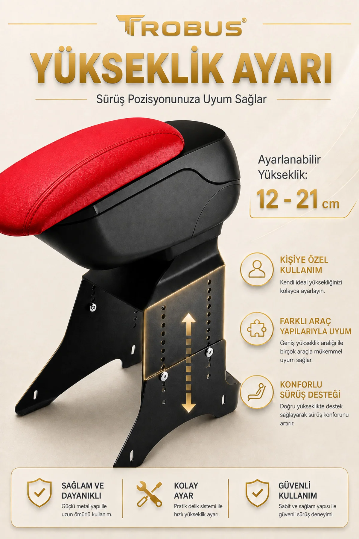 Audi A3 1996-2003 Uyumlu Kırmızı Ayaklı Sürgülü Kolçak Ayarlanabilir Yükseklikli Fiyatı, Yorumları ve Özellikleri