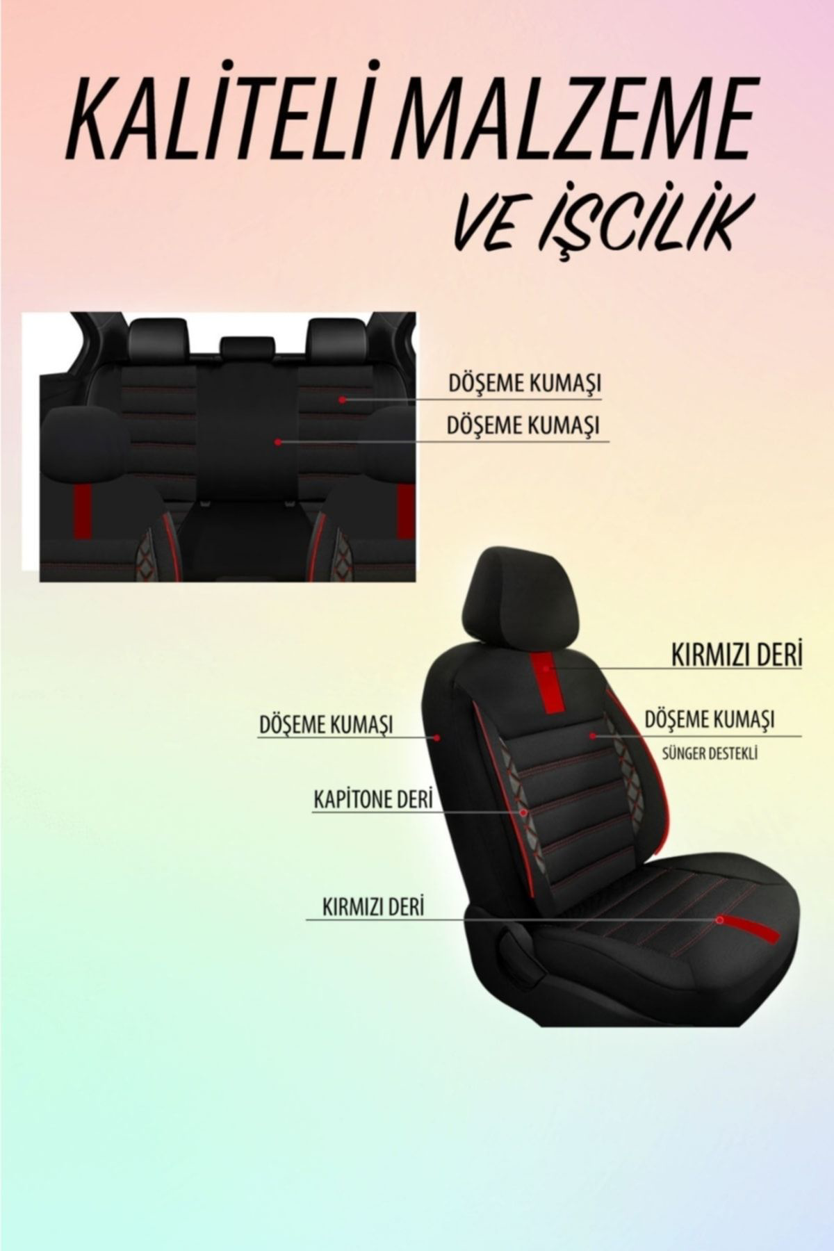 Audi A3 1997-2012 Uyumlu Koltuk Kılıfı Mirage Serisi - Kırmızı