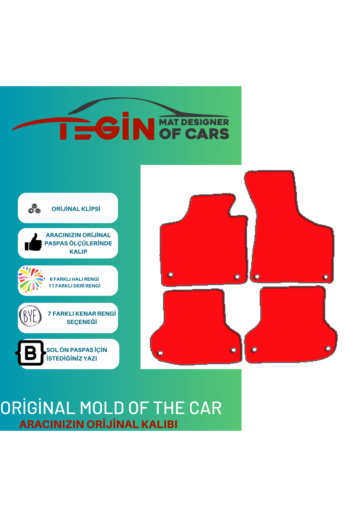 Audi A3 2003-2011 Prime Siyah Kırmızı Deri Siyah Kenar Paspas