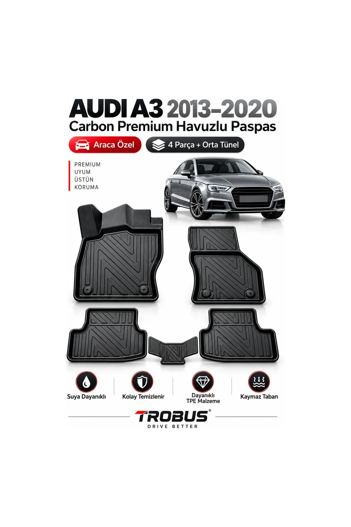 Audi A3 2013-2020 Karbon Desenli Premium 3D Havuzlu Oto Paspas Audi A3 2013-2020 Karbon Desenli Premium 3D Havuzlu Oto Paspas