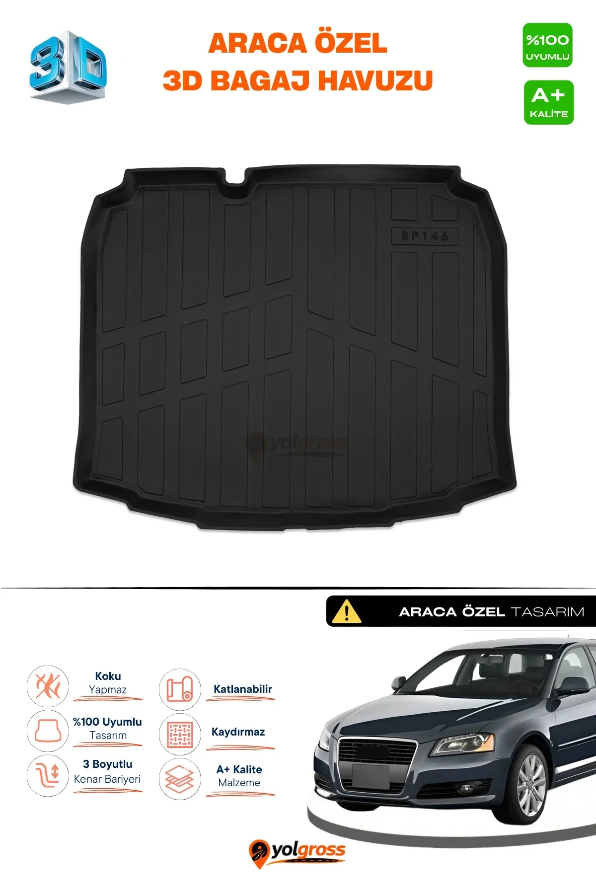 Audi A3 3D Pro Bagaj Havuzu 2003-2013 A+ Kalite
