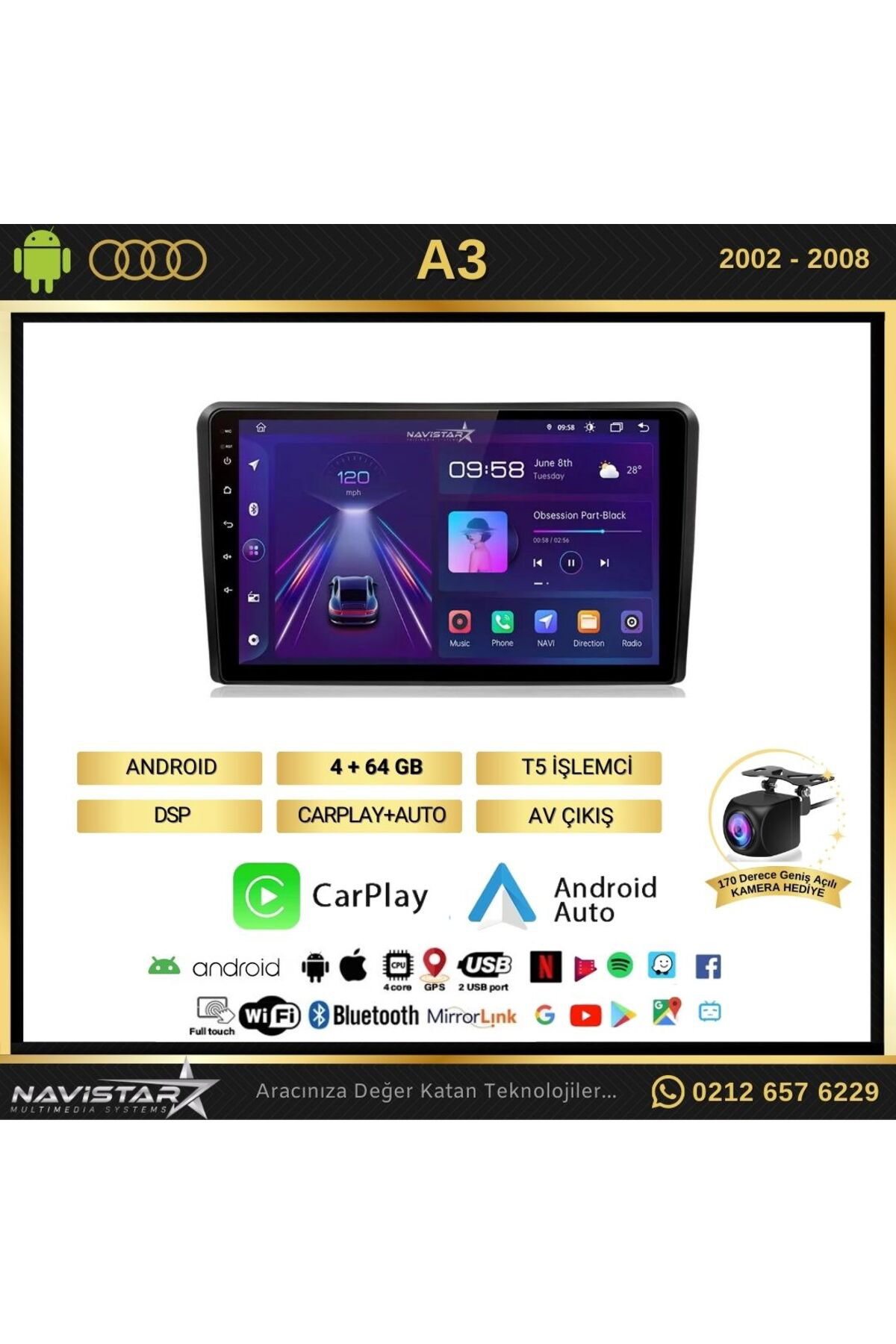 Audi A3 4gb 64gb 2002-2008 Model Android 13 Kablosuz Carplay Navi Audi A3 4gb 64gb 2002-2008 Model Android 13 Kablosuz Carplay Navi