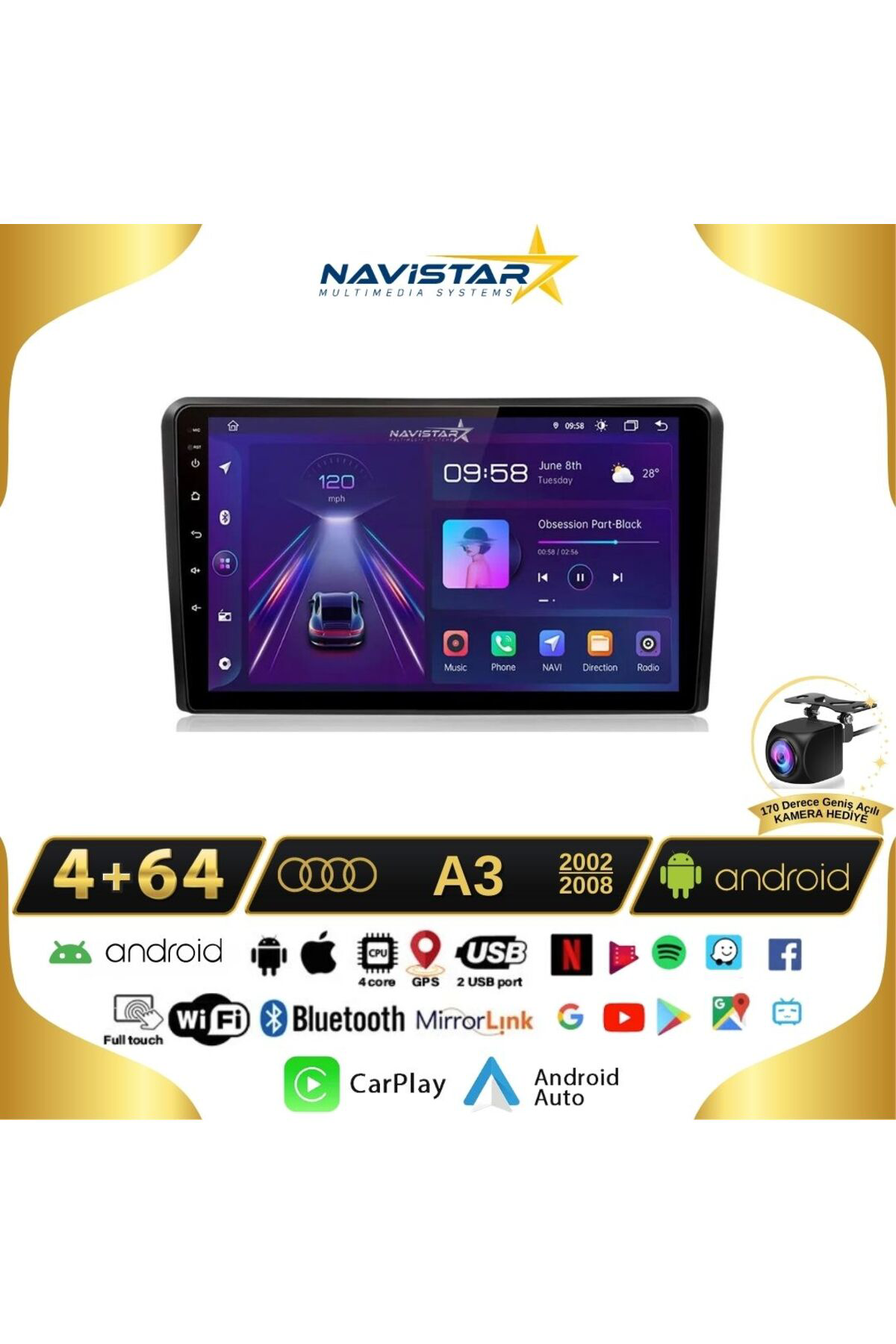 Audi A3 4gb 64gb 2002-2008 Model Android 13 Kablosuz Carplay Navi Audi A3 4gb 64gb 2002-2008 Model Android 13 Kablosuz Carplay Navi