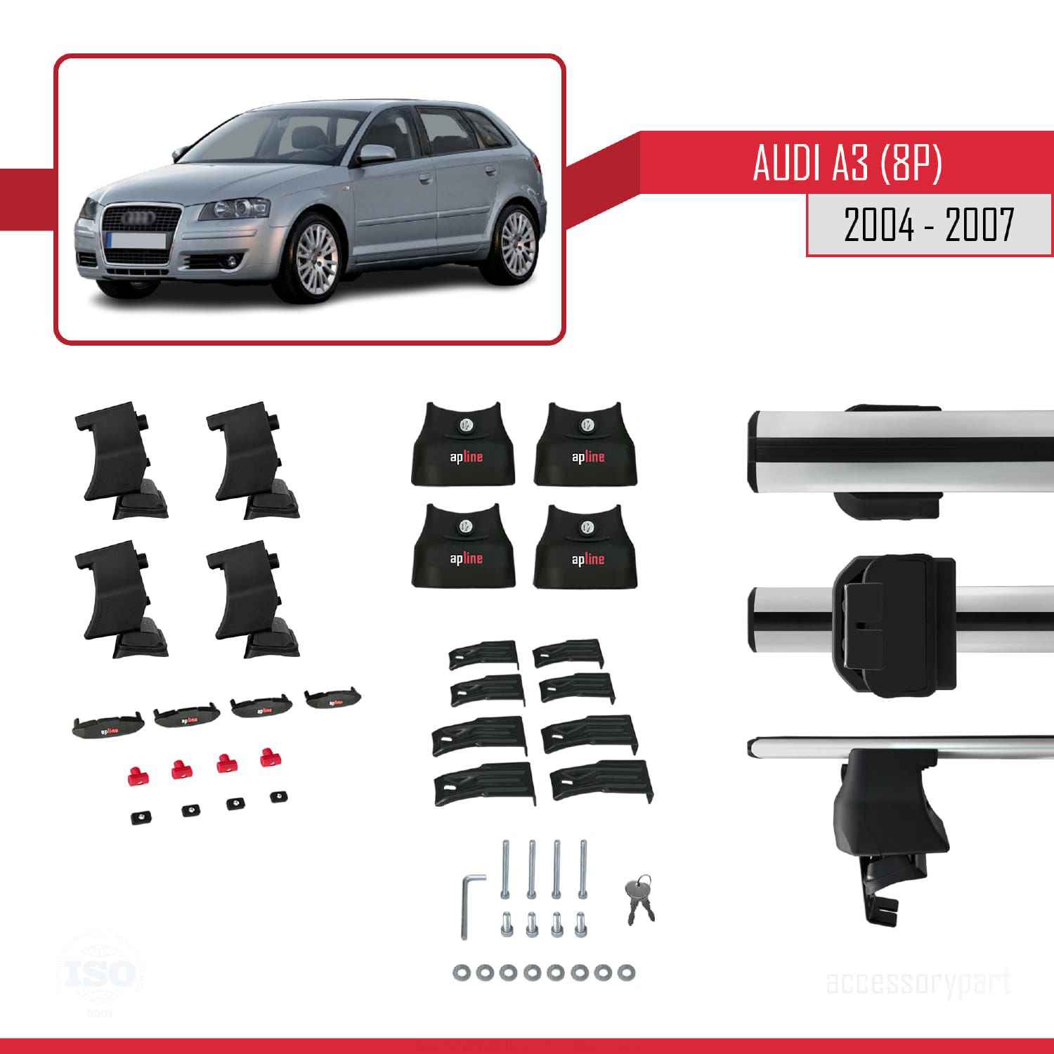 Audi A3 (8P) 2004-2007 Arası ile uyumlu ACE-4 Ara Atkı Tavan Barı