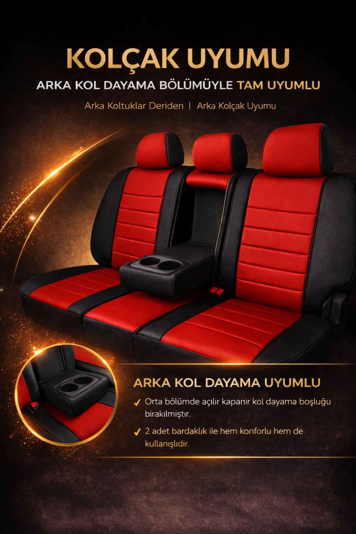 Audi A3 Sedan ve Sportback 2003 ve Sonrası Uyumlu Colorline Elegance Deri Kırmızı Siyah Koltuk Kılıfı
