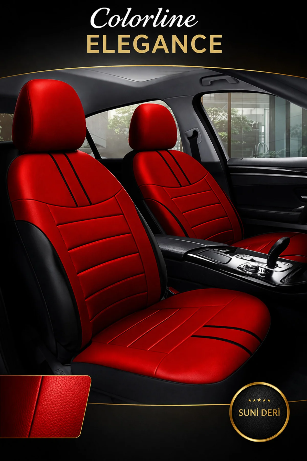 Audi A3 Sedan ve Sportback 2003 ve Sonrası Uyumlu Colorline Elegance Deri Kırmızı Siyah Koltuk Kılıfı