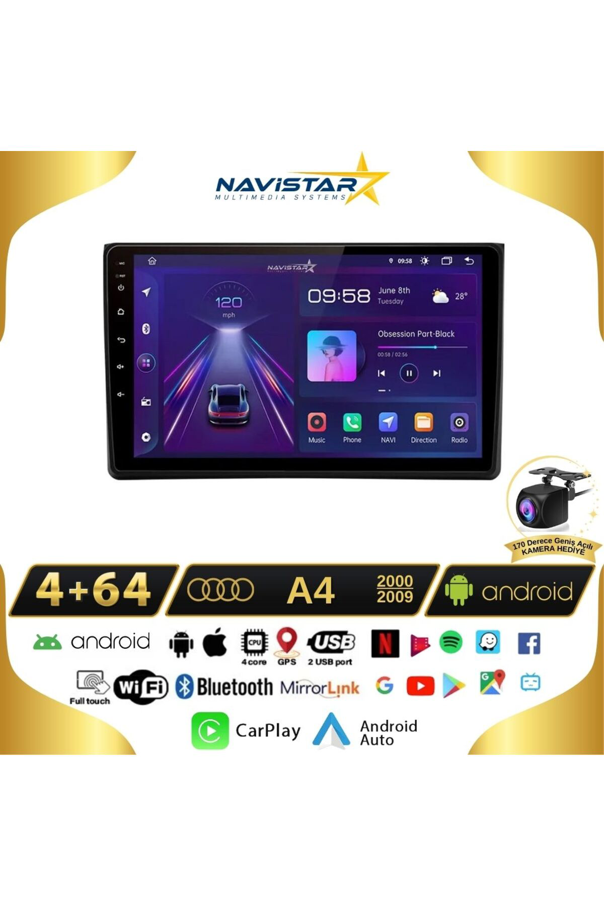 Audi A4 2000-2009 Model 4gb 64gb Android 13 Kablosuz Carplay Navi Audi A4 2000-2009 Model 4gb 64gb Android 13 Kablosuz Carplay Navi