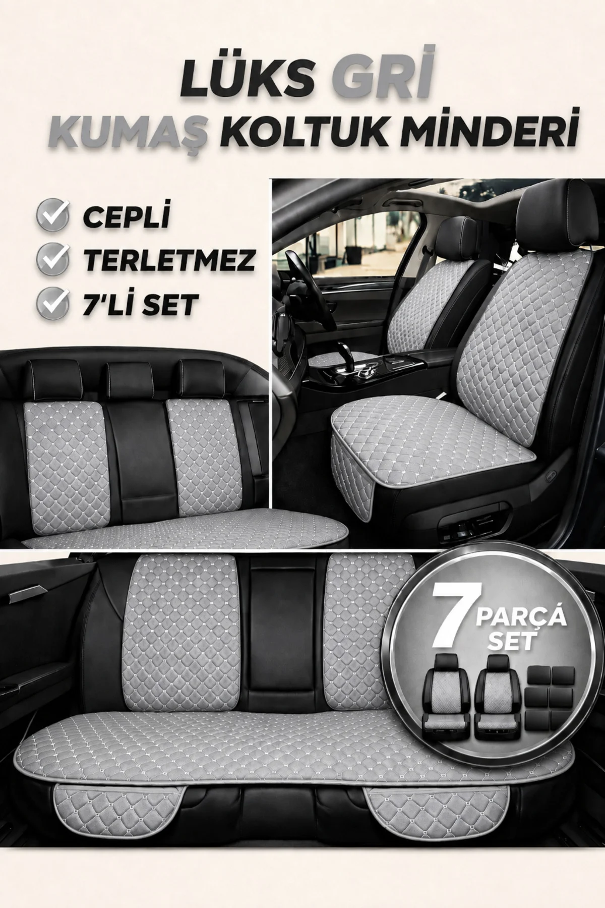 Audi A4 2015-2018 7 Parça Kapitone Desen Kumaş Oto Koltuk Minderi Gri Fiyatı, Yorumları ve Özellikleri
