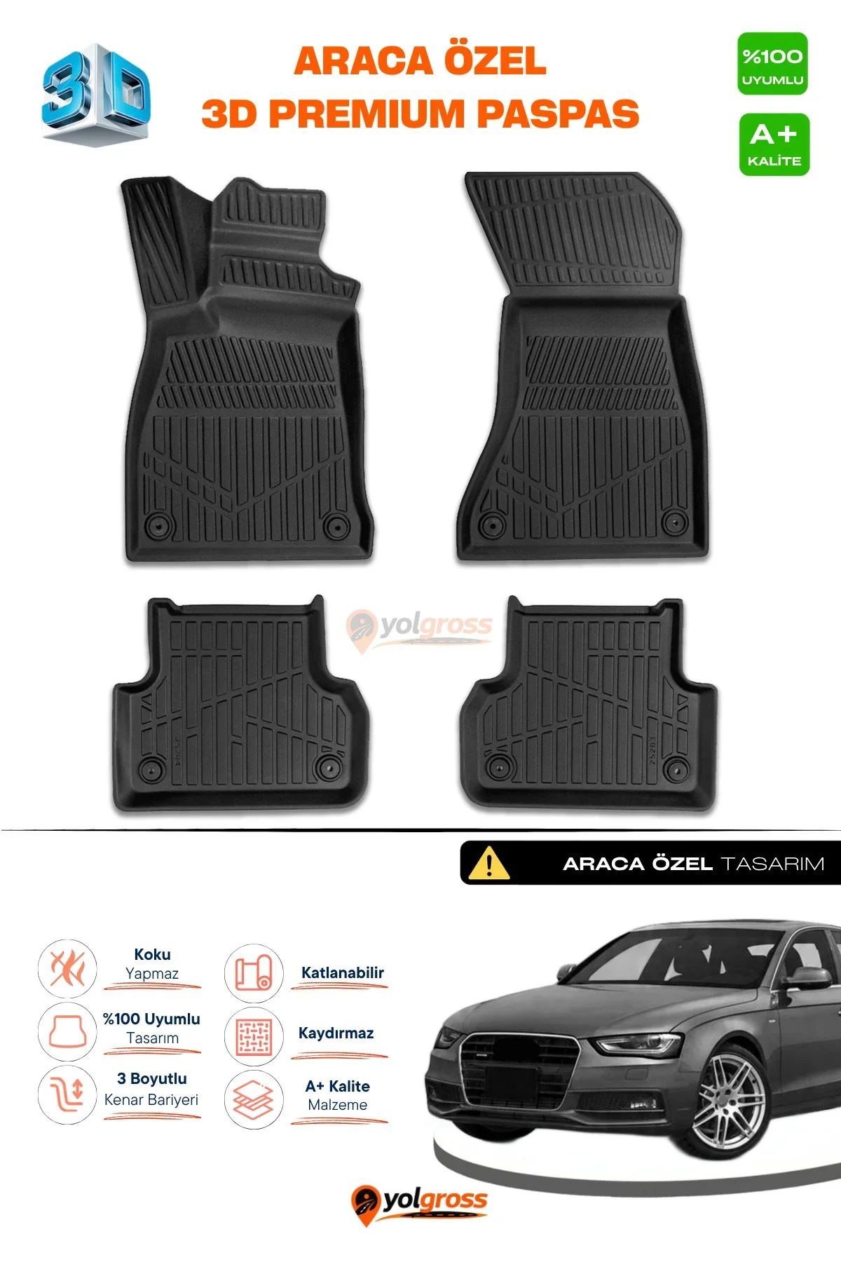 Audi A4 3D Pro Havuzlu Paspas 2011-2016 A+ Kalite