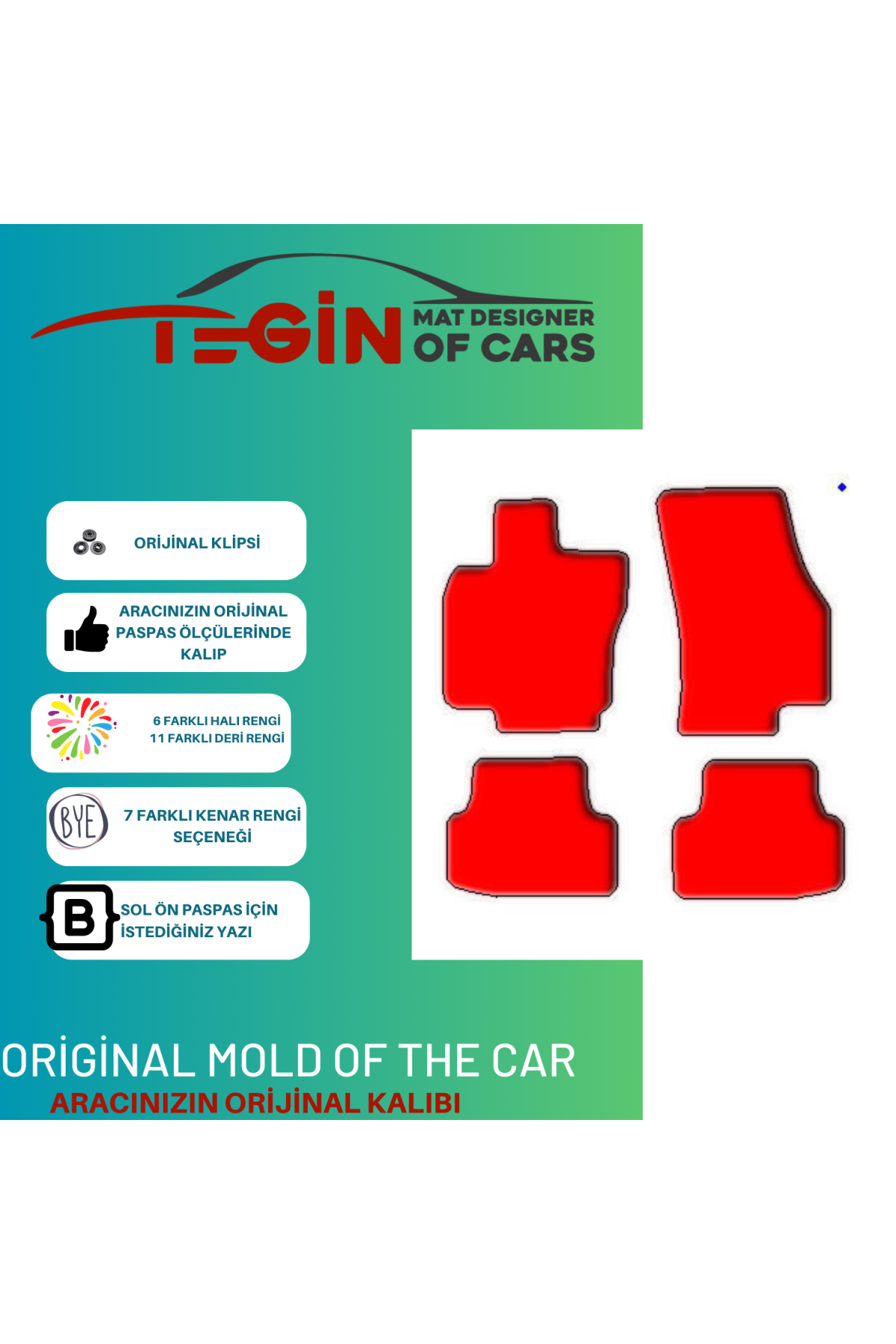 Audi A4 B5 1996-2001 Prime Siyah Kırmızı Deri Beyaz Kenar Paspas