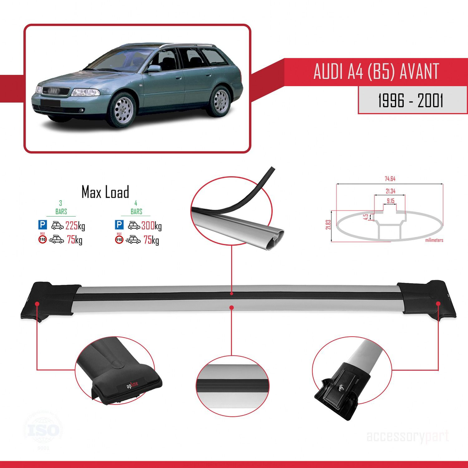 Audi A4 (B5) Avant 1996-2001 Arası ile uyumlu FLY Model Ara Atkı 