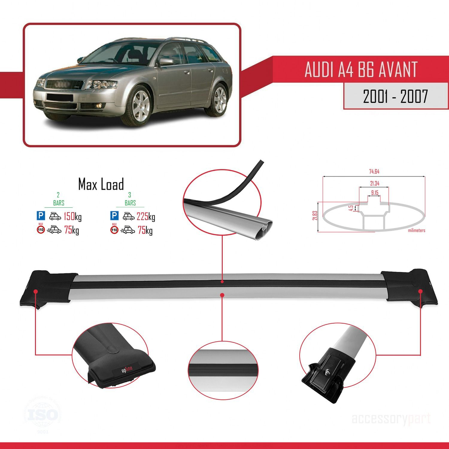 Audi A4 (B6) AVANT 2001-2007 Arası ile uyumlu FLY Model Ara Atkı 