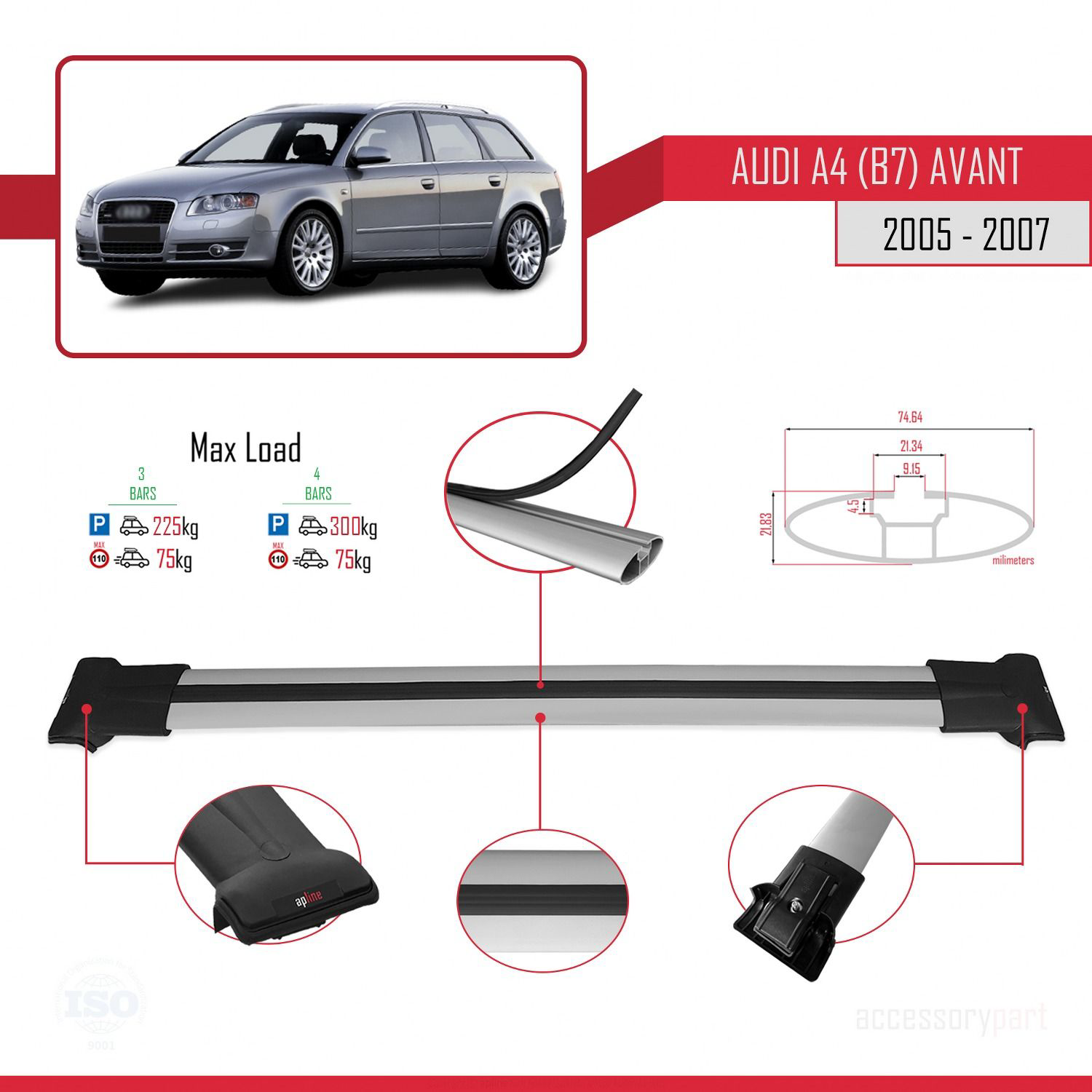 Audi A4 (B7) Avant 2005-2007 Arası ile uyumlu FLY Model Ara Atkı 