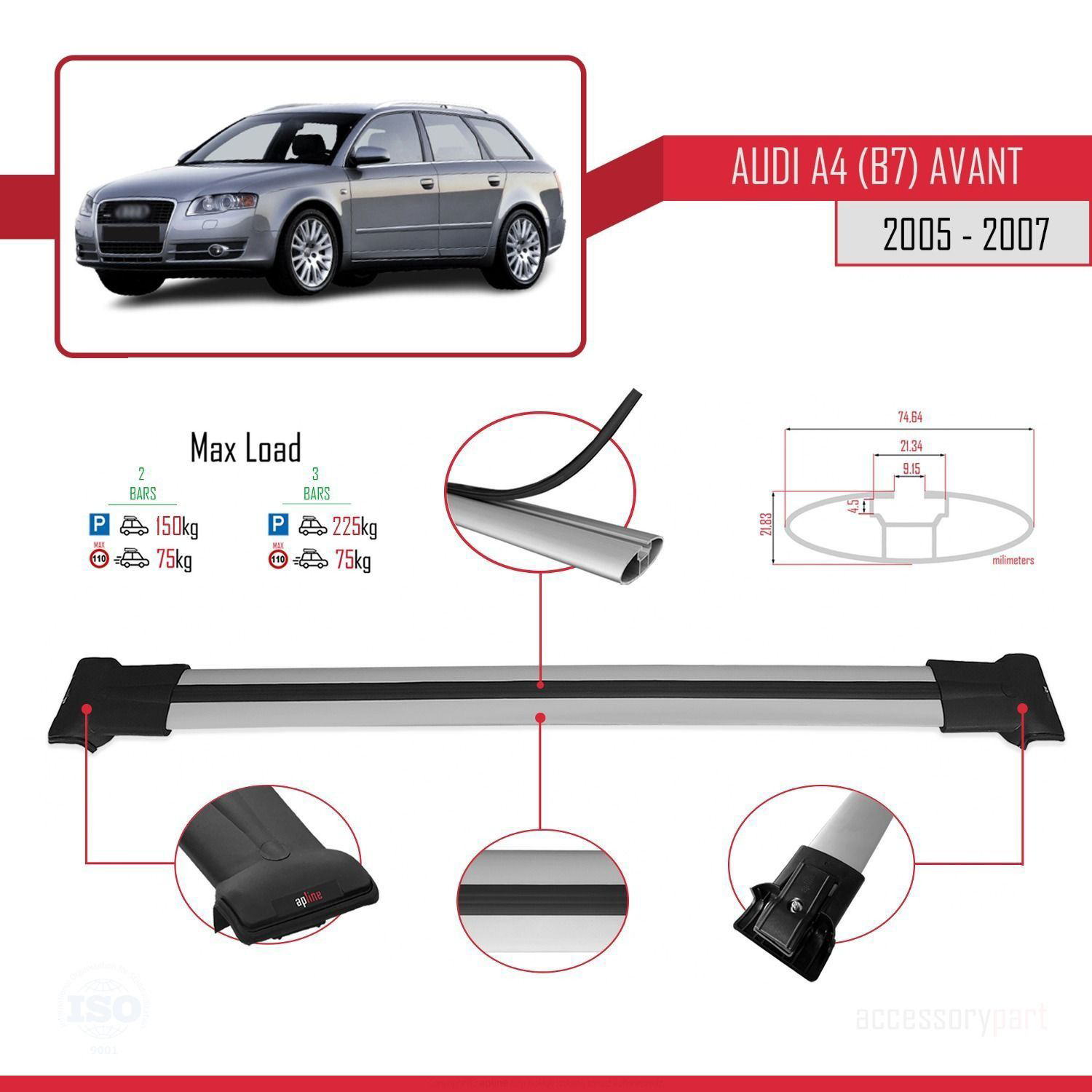 Audi A4 (B7) Avant 2005-2007 Arası ile uyumlu FLY Model Ara Atkı 