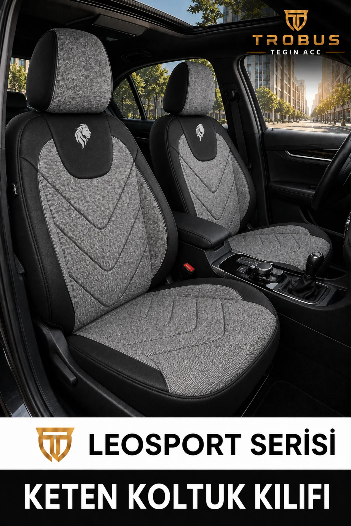 Audi A4 B8/K 2007-2015 Uyumlu LeoSport Serisi Keten Oto Koltuk Kılıfı Gri Siyah