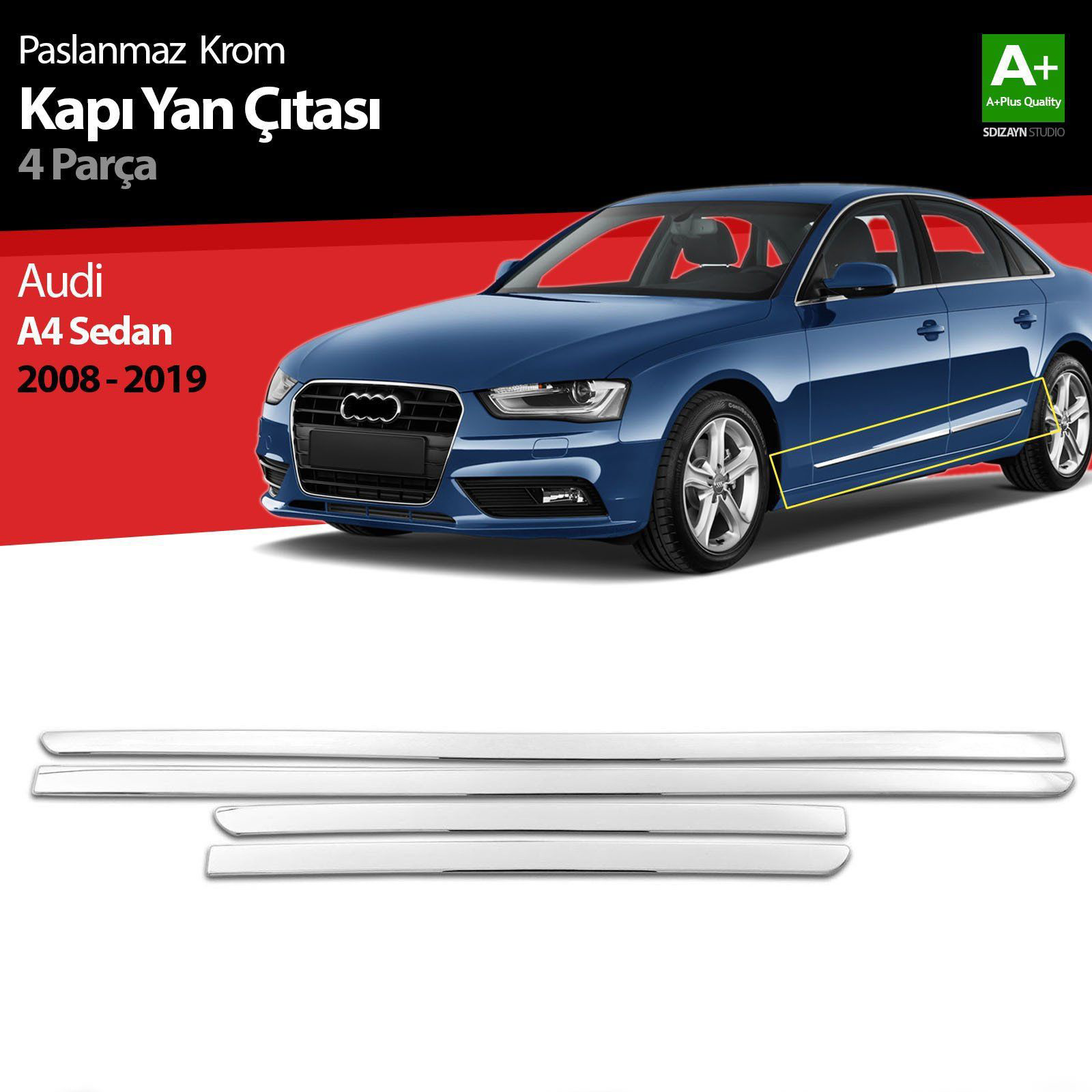 Audi A4 Uyumlu Sedan Krom Kapı Yan Çıtası 2008-2019