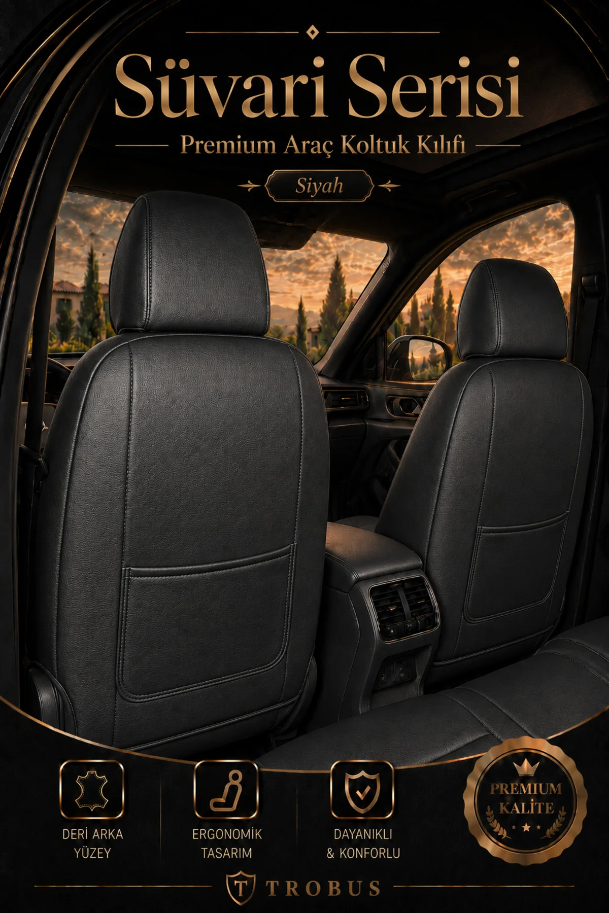 Audi A5 2010 Sonrası Uyumlu Süvari Serisi Siyah Taba Premium Tay Tüyü Koltuk Kılıfı